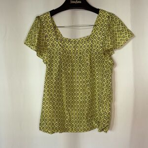 Banana Republic Yellow Geometric Silk Blouse
